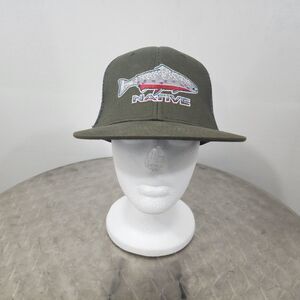 Rep Your Water Native Rainbow Fishing Trucker Hat Cap in Army Green Snapback